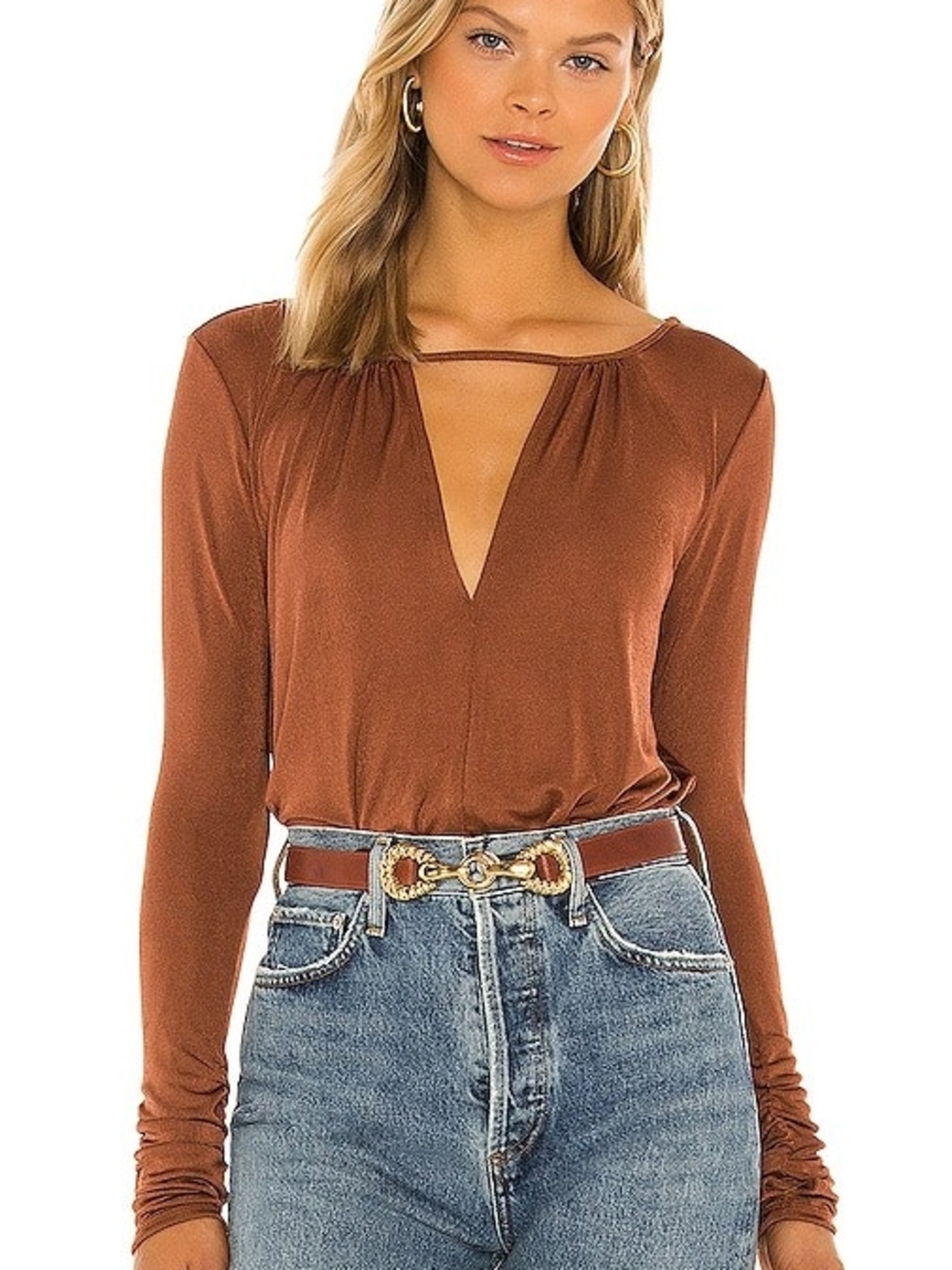 Free People Intimately Kaya long sleeve bodysuit in the color Mesa Brown